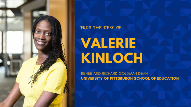 Dean Valerie Kinloch with text: From the Desk of Valerie Kinloch