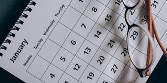 Close-up of a blank calendar for the month of January
